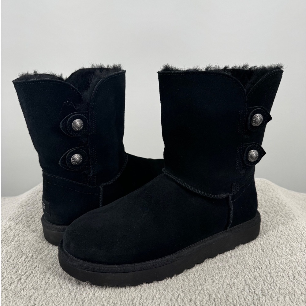 UGG Maricela II Women's Size 8 Black Suede Shearling Button Boots 1104375